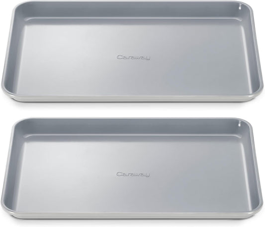 Caraway Non-Stick Ceramic Baking Sheet Duo - Eco-Friendly, PTFE & PFOA Free - Perfect for Baking & Roasting - Medium (15" x 10") - Gray