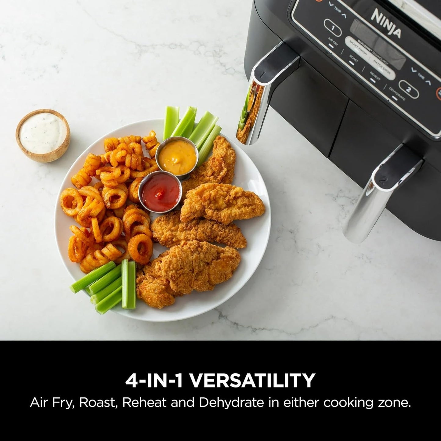 Ninja Foodi 8-Qt. 4-in-1 DualZone Air Fryer - Smart Finish, Roast, Dehydrate & Reheat - Black DZ100 (Renewed)