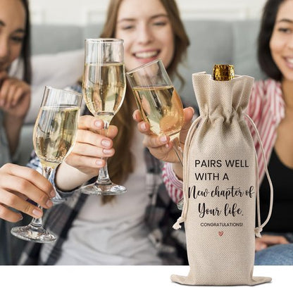 BQXS Going Leaving Moving Away Farewell Retirement Gifts for Friends Coworkers Women, New Jop Beginning Business Owner Gifts Wine Bag, Pairs Well With A New Chapter Wine Bag