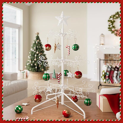 White 3 ft Christmas Ornament Display Stand Tree - Freestanding Iron Rack