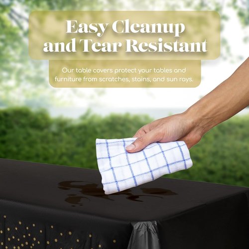 Grandipity Gold Dot Tablecloth - Premium Disposable Plastic Cover | 54" x 108" Rectangle, Black