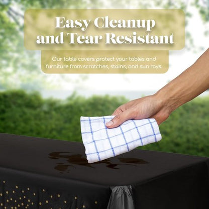 Grandipity Gold Dot Tablecloth - Premium Disposable Plastic Cover | 54" x 108" Rectangle, Black
