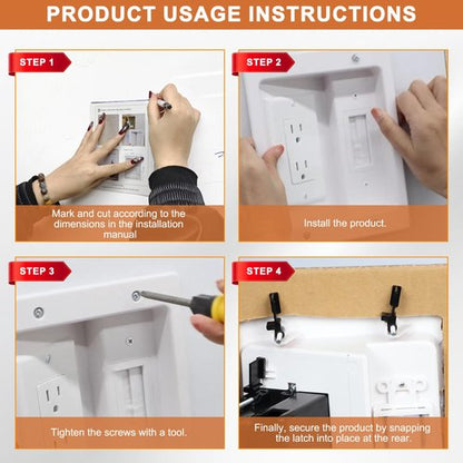 Naerza in Wall Cable Management Kit with Recessed Tv Outlet Box-Two-Hole Socket, 9ft Cord,Tv Cable Hider Wall Kit Hider Box Fits All Plugs, Easy, Safe Cable Management