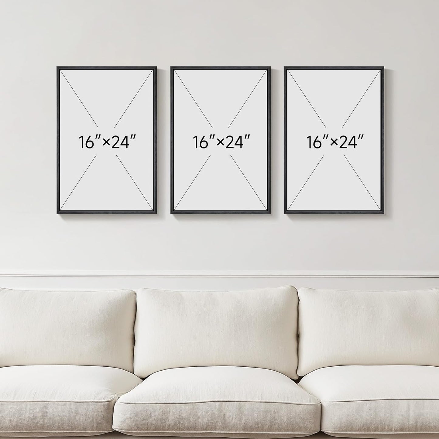 Skiennix Framed Neutral Abstract Wall Art - Set of 3 Modern Canvas Prints for Living Room | 16x24 Inch