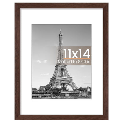 upsimples 11x14 Picture Frame, Display Pictures 8x10 with Mat or 11 x 14 Without, Wall Hanging Photo Frames, Brown, 1 Pack