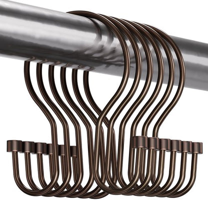 Bathway Shower Curtain Hooks Bronze Shower Curtain Rings with Cylindrical Design, 12Pcs Metal Shower Curtain Hooks Rust Proof, Smooth Glide Double Shower Hooks Rings for Shower Curtain
