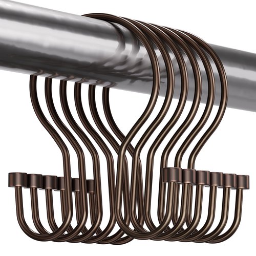 Bathway Shower Curtain Hooks Bronze Shower Curtain Rings with Cylindrical Design, 12Pcs Metal Shower Curtain Hooks Rust Proof, Smooth Glide Double Shower Hooks Rings for Shower Curtain