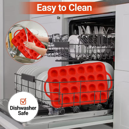 CAKETIME Silicone Mini Muffin Pan - 24-Cup BPA-Free Muffin Tin with Metal Reinforcement & Handles | Red, 2-Pack
