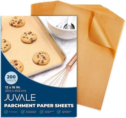 Juvale Parchment Paper Sheets - Nonstick Baking Liners | 200 Pack, 12 x 16 in, Unbleached Brown