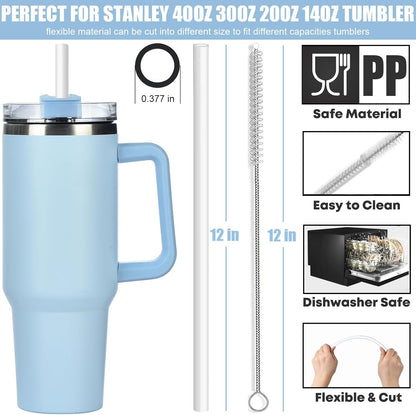Stanley 6-Pack Replacement Straws - 12-Inch Clear Reusable Plastic Straws for 40 oz & 30 oz Tumblers | Dishwasher Safe & BPA-Free