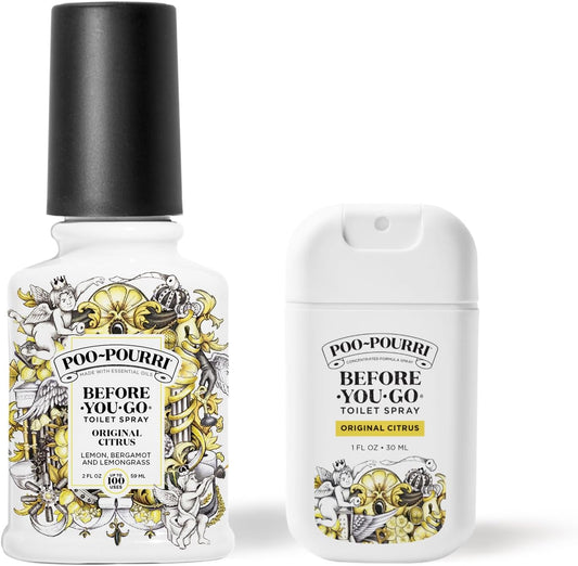 Poo-Pourri Toilet Spray Bundle - Original Citrus 2 Fl Oz & Travel Size 1 Fl Oz | Fresh Lemon & Bergamot Scent