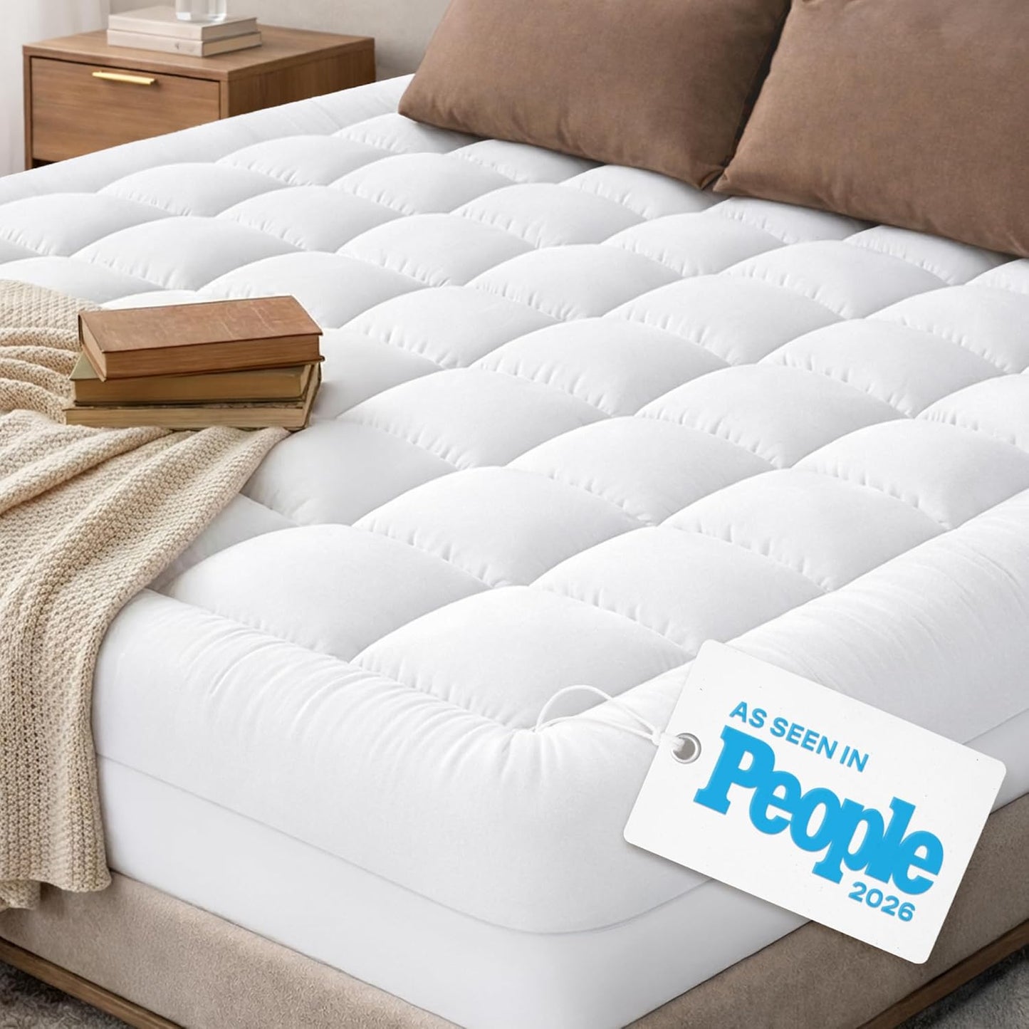 Skiennix Cloud-Like Twin Mattress Topper - 100% Cotton Cooling Mattress Pad for Full Body Support - White