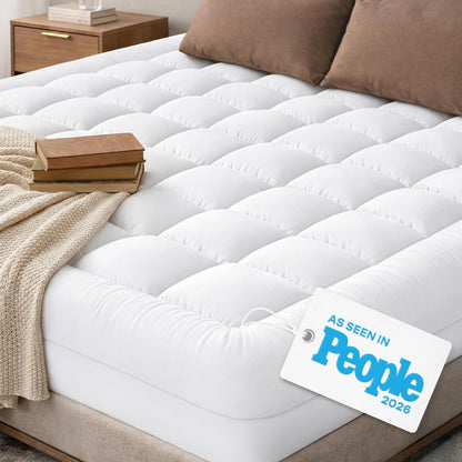 Skiennix Cloud-Like Twin Mattress Topper - 100% Cotton Cooling Mattress Pad for Full Body Support - White