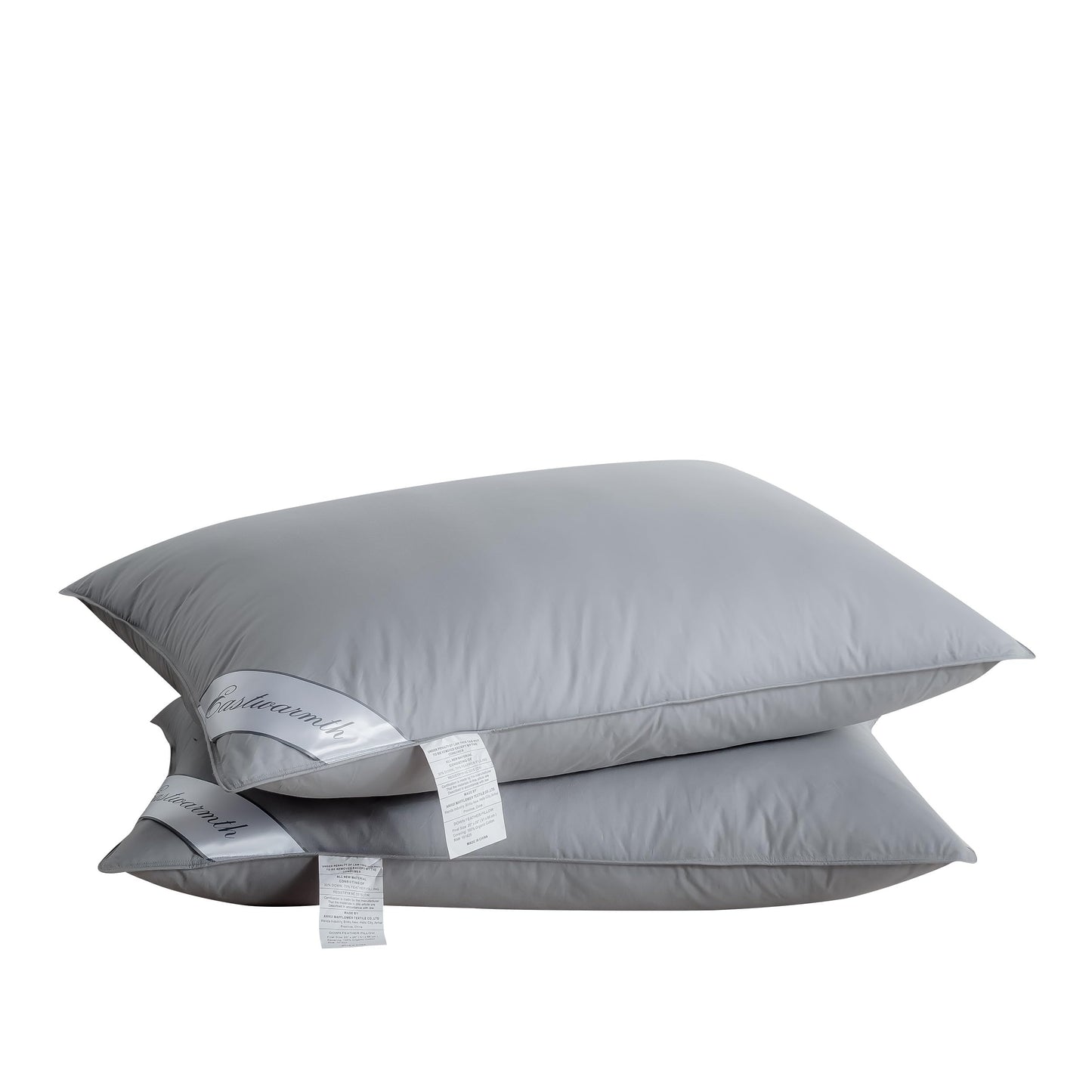 Eastwarmth Grey Goose Feather Down Pillow for Back, Stomach or Side Sleepers 2 Pack,100% Cotton Cover Queen Size (20X30IN) Grey