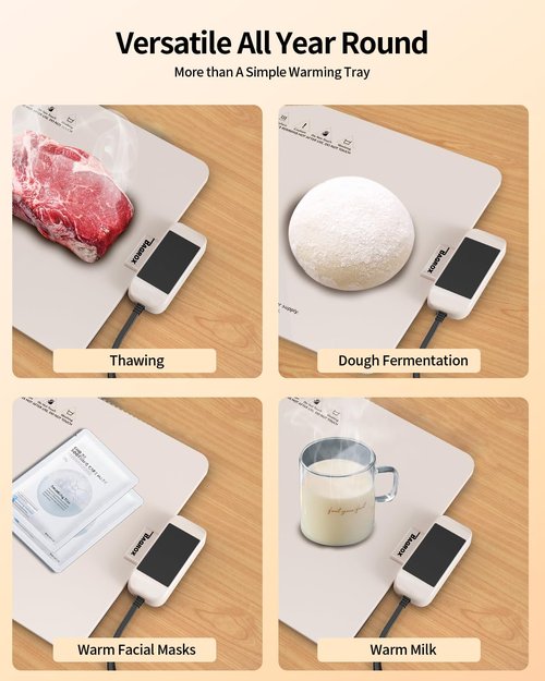 Food Warming Mat, Electric Warming Mat with Adjustable Temperature, Warming Trays for Buffets Party, Food Warmer Mat (Creamy White)