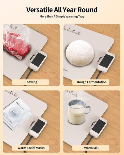 Food Warming Mat, Electric Warming Mat with Adjustable Temperature, Warming Trays for Buffets Party, Food Warmer Mat (Creamy White)