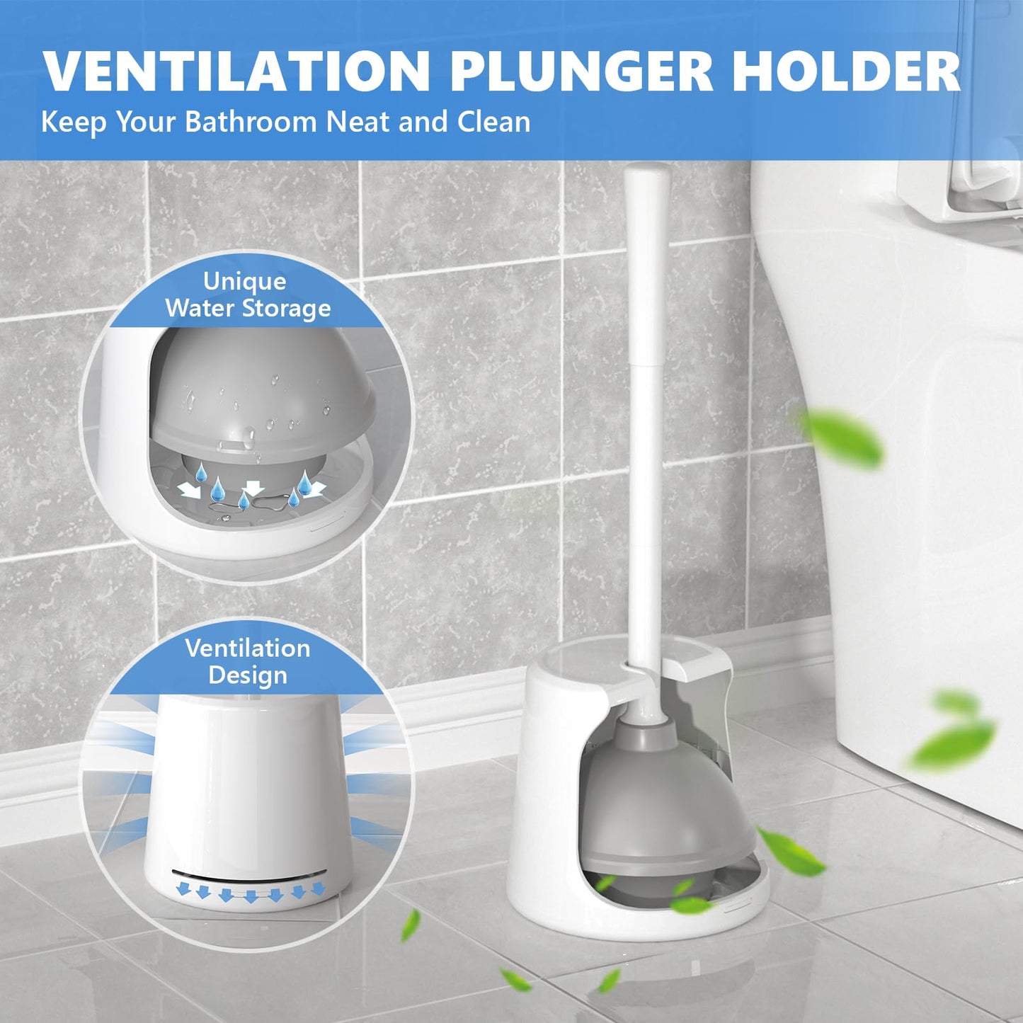 Toilet Plunger with Holder, Plungers for Bathroom Heavy Duty for 5.7-inch Toilet Drain, Toilet Plunger and Holder Combo for Bathroom Cleaning