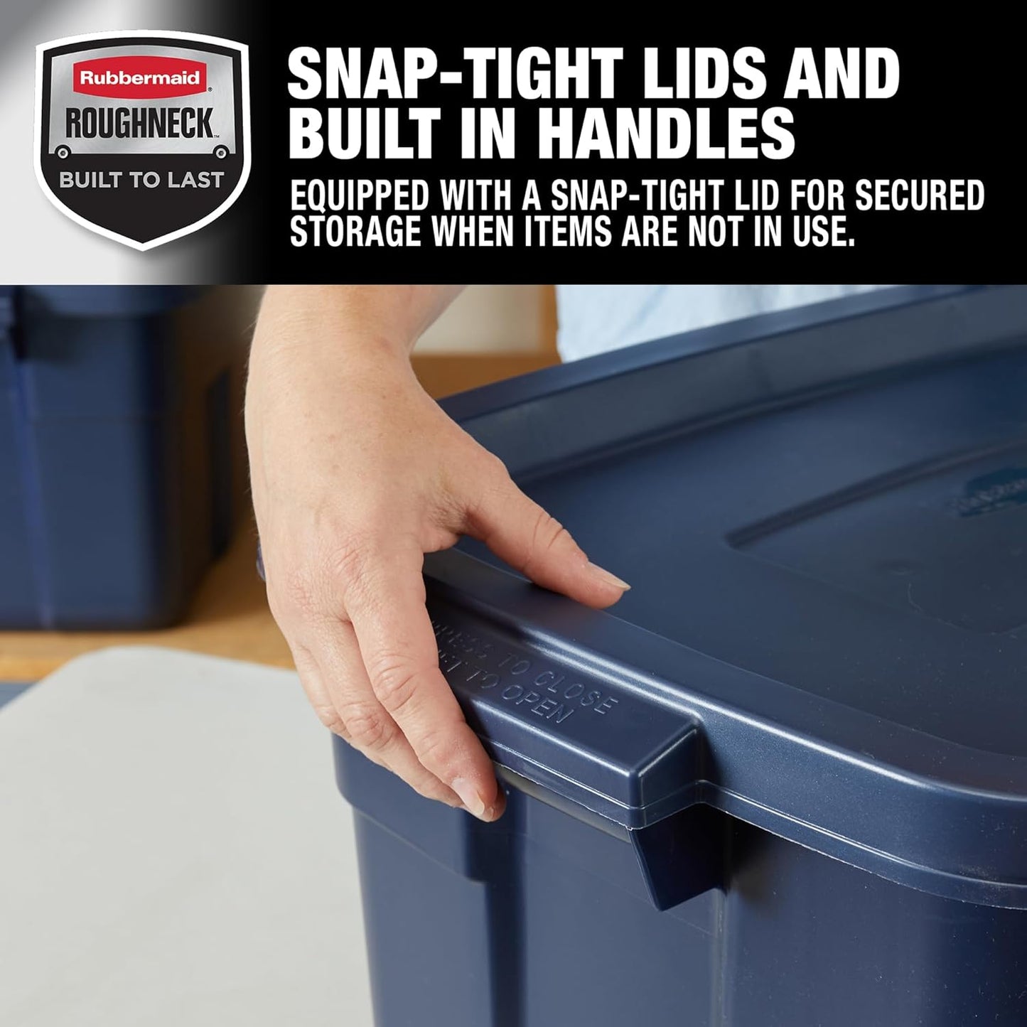 Rubbermaid Roughneck 14 Gal Tote - Rugged Stackable Storage Bins with Lids & Handles | Dark Indigo Metallic | 6 Pack