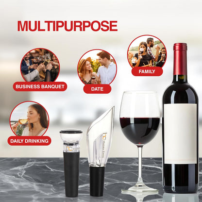 Wine Aerator Pourer with Vacuum Pump Stopper - 2-Piece Gift Set, Drip-Resistant Wine Pourer Spout, Instant Aeration for Smoother Taste, Wine Saver for Open Bottles, BPA-Free