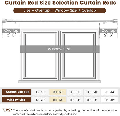 Silver Curtain Rod by [Brand Name] - Heavy Duty Adjustable 30-60 Inch Telescopic Rod | Fits 30 to 56 Inch Windows