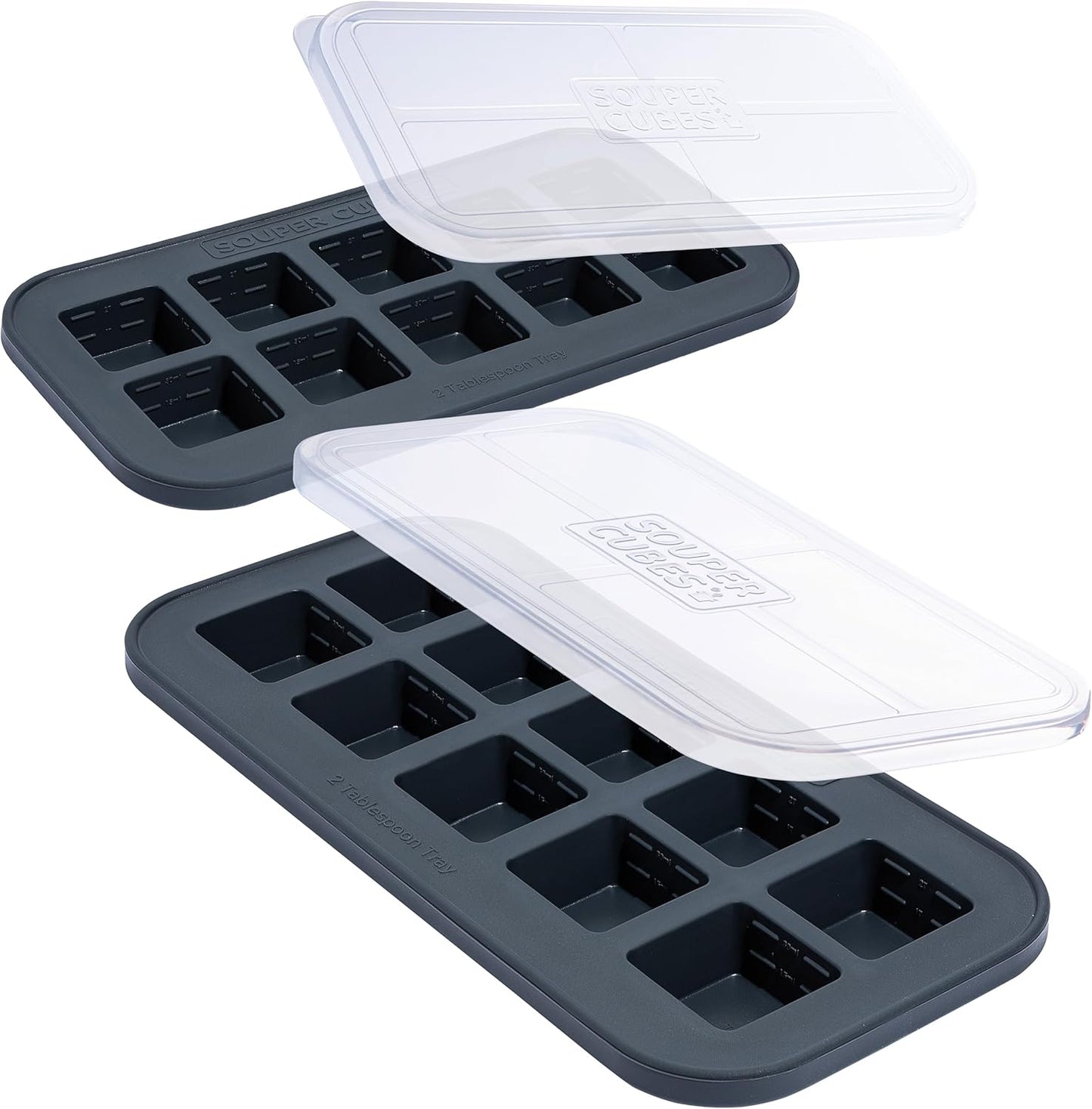 Souper Cubes Silicone Freezer Molds - Ideal for Storing Garlic, Herbs, and Purees - Charcoal | 2-Pack