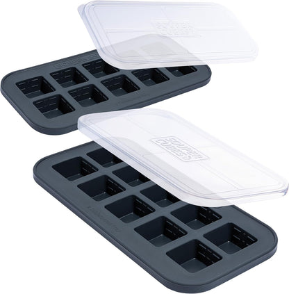 Souper Cubes Silicone Freezer Molds - Ideal for Storing Garlic, Herbs, and Purees - Charcoal | 2-Pack