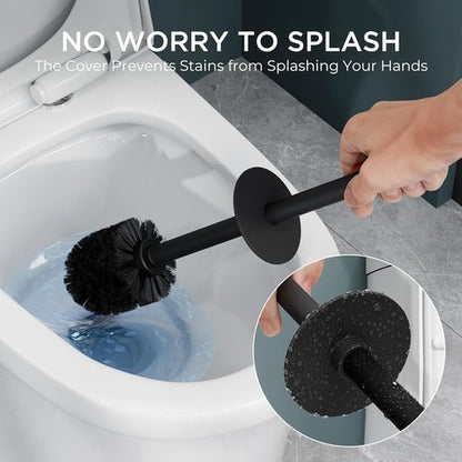 Forious Toilet Brush Set - Heavy Duty 304 Stainless Steel Base & Long Handle | 2 Brush Heads, Black