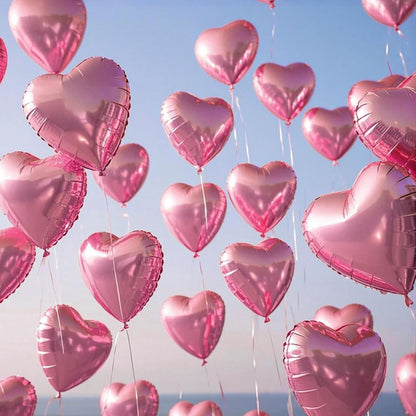 Skiennix Pink Heart Balloons - 19PCS Mylar Heart-Shaped Balloons for Girls' Birthday & Wedding Decor | 18" & 10" Sizes