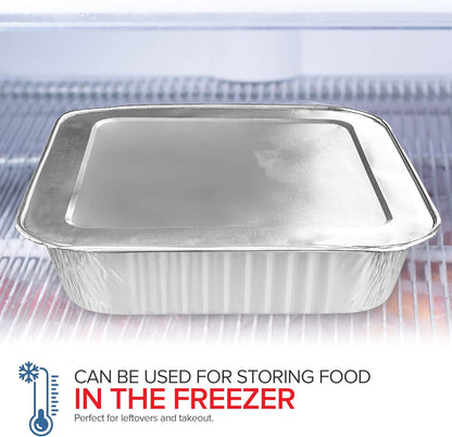 Stock Your Home 8x8 Foil Pans with Lids - 20 Pack Aluminum Disposable Baking & Cooking Containers