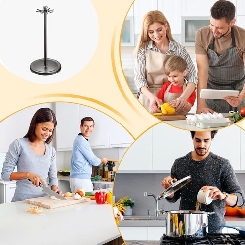 Kitchen Utensil Hanger Stainless Steel Utensil holder Rotatable Cooking Utensils Holder with 8 Hooks, Hanging Spoon Spatula Holder, Black
