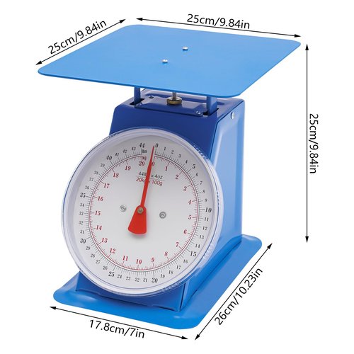 44 lbs Mechanical Dial Scale, Stainless Steel Mechanical Kitchen Scale Flat Platform Weighing Food Scale Heavy Duty Portion-Control Mechanical Scale Food Weight Scale for Kitchen