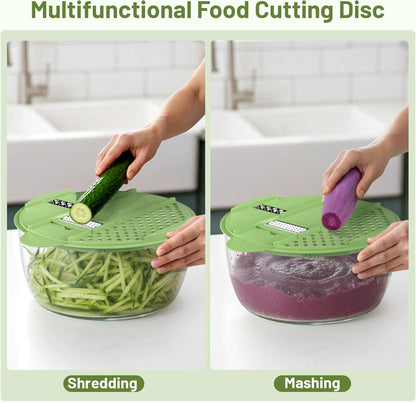 Salad Spinner - Skiennix 5.3 QT Lettuce Spinner with Strainer & 4 Replaceable Blades | Green