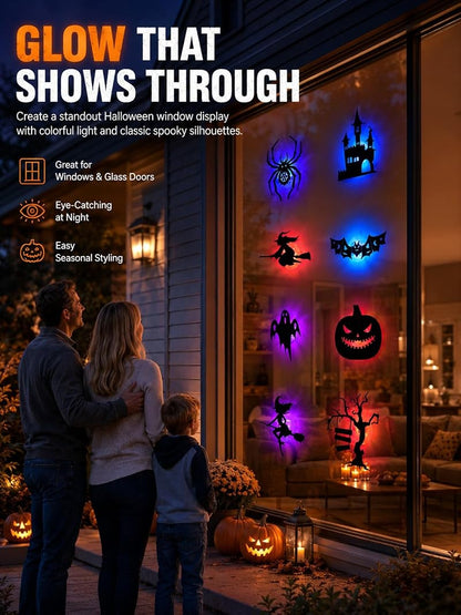 Halloween LED Wall Stickers - 24pcs Glow in the Dark Bat & Spooky Silhouettes Set