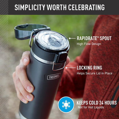 THERMOS ICON SERIES Stainless Steel Water Bottle - 24 Ounce, Granite | Vacuum Insulated with Spout Lid