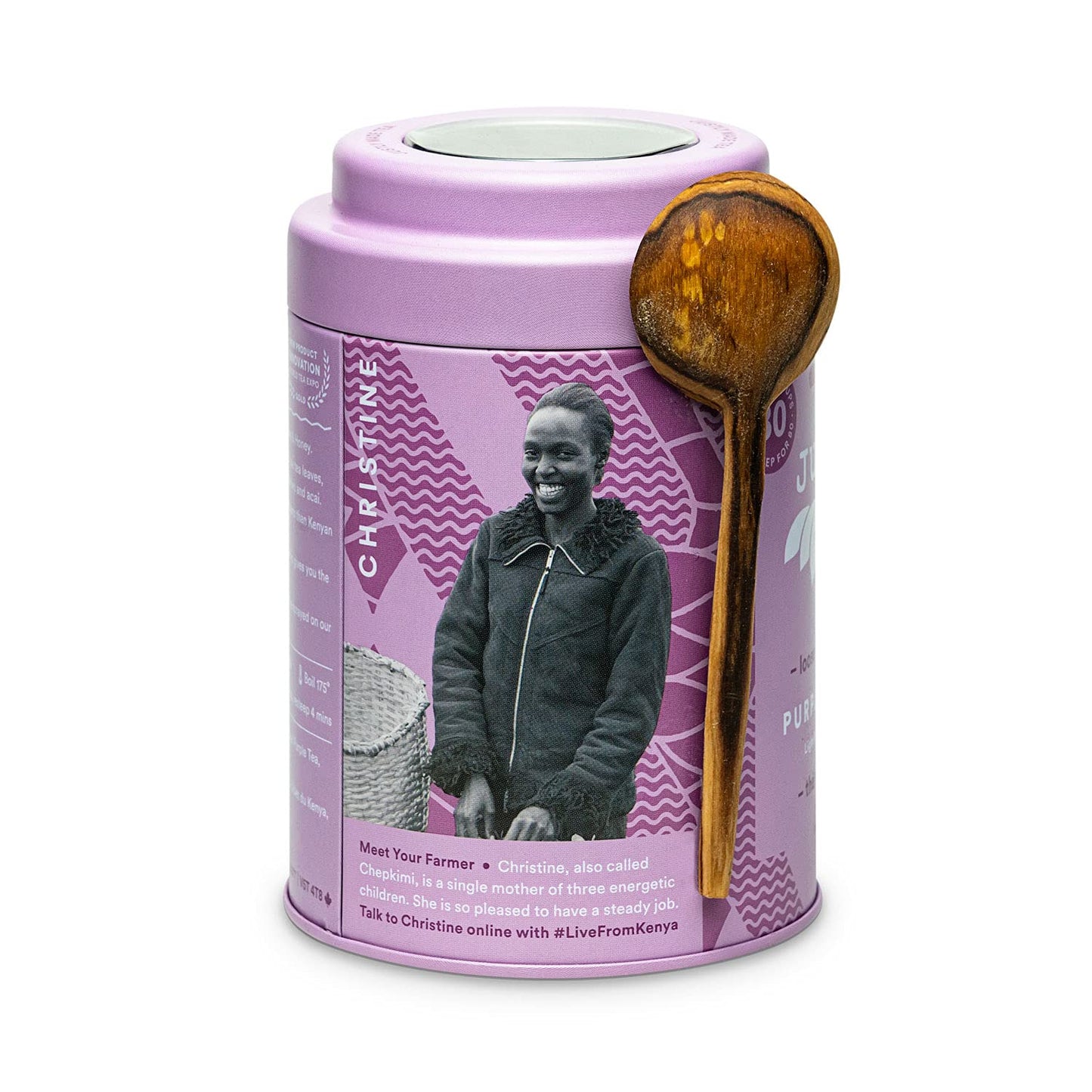 JusTea PURPLE JASMINE | Loose Leaf Purple Tea | Tin with Hand Carved Tea Spoon | 40+ Cups (3.2oz) | Low Caffeine | Award-Winning | Fair Trade | Non-GMO