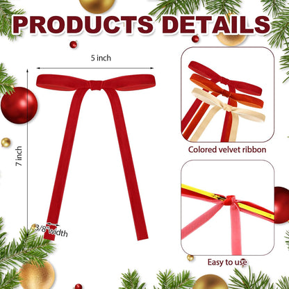 Skiennix Velvet Bows | 24 Pcs Terracotta & Camel Christmas Tree Ornaments | 5x7 Inch Decor