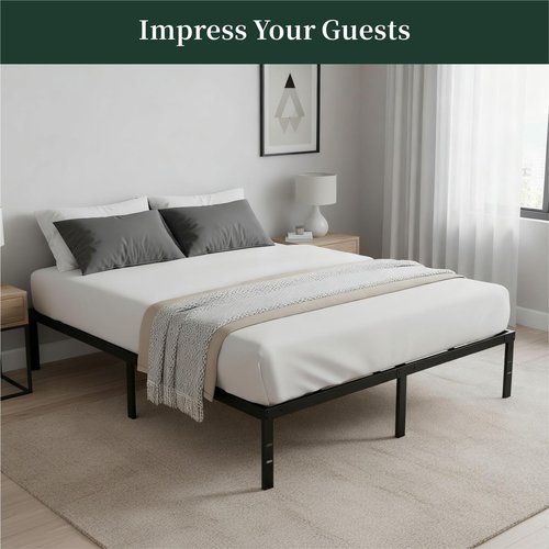 Queen Size Bed Frame, 14 Inch Metal Platform Bed Frames with Heavy Duty Steel Slat Support, No Box Spring Needed, Easy Assembly, Under Bed Storage