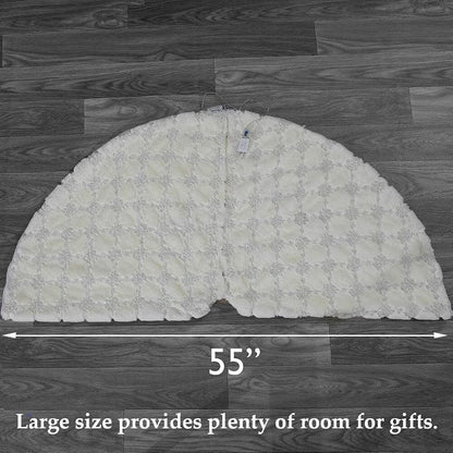 White 55 Inch Faux Fur Hatched Tree Skirt with Programmable LED Lights - Ivory