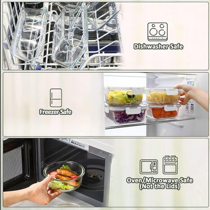 MCIRCO 10-Pack Glass Food Storage Containers - Airtight Meal Prep Bento Boxes | Microwave & Dishwasher Safe