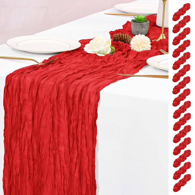 15 Pack Red Cheesecloth Table Runner 17 x 108 in - Rustic Wedding Party Decor (Variation: Red+15 Pack)