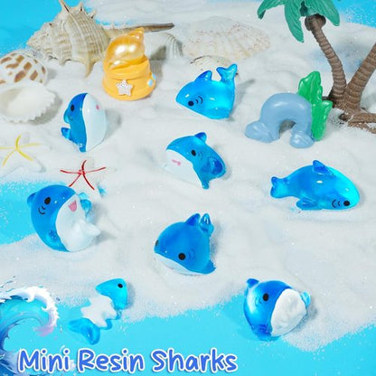 Exasinine Mini Resin Shark Figurines - Adorable Ocean Decor Set for Fish Tanks & Fairy Gardens (10pcs)