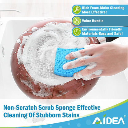 AIDEA Non-Scratch Kitchen Sponges - Fast Cleaning Power for Dishes | 6 Count Set