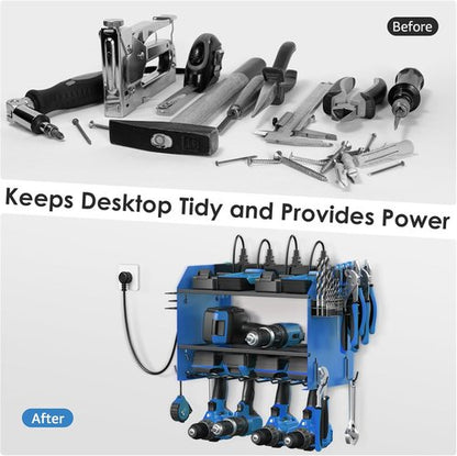 CCCEI Modular Power Tool Organizer - Wall Mount Charging Station & Heavy Duty Rack | Blue, 1 Pack