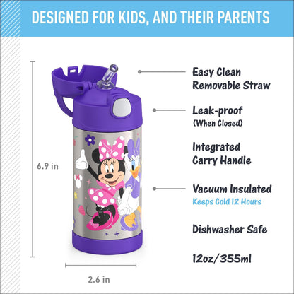 THERMOS FUNTAINER 12 Ounce Stainless Steel Water Bottle - Vacuum Insulated | Minnie Mouse Design