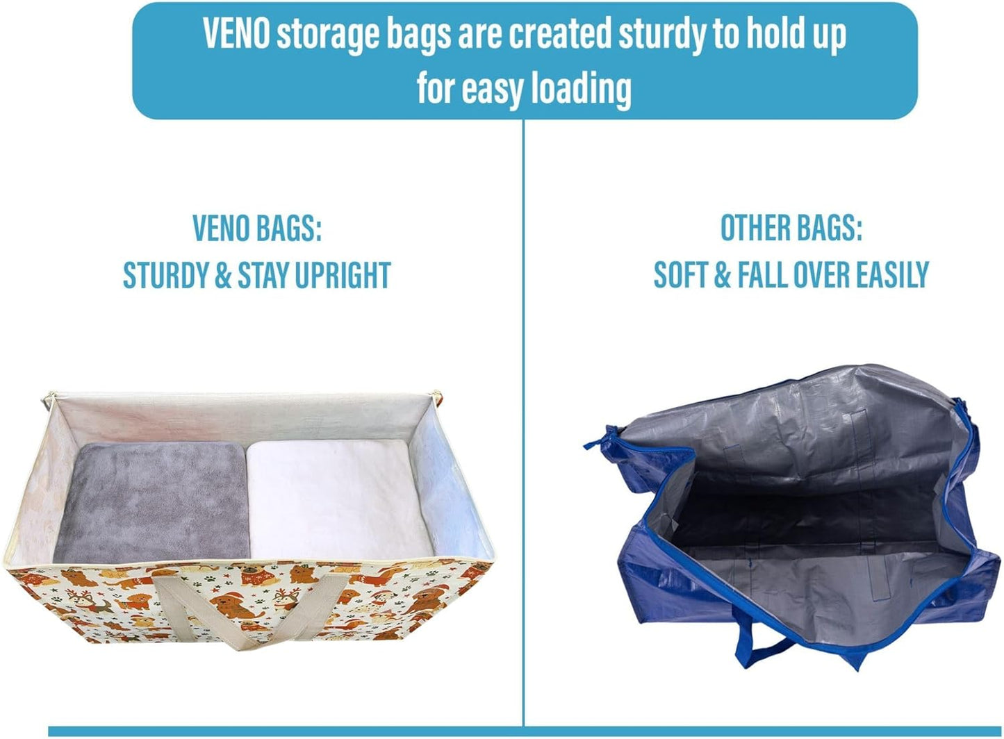 VENO Extra Large Heavy Duty Moving Bags - 2 Pack with Reinforced Handles & Strong Zippers | Foldable & Reusable Storage Solution for Clothes & Dorms