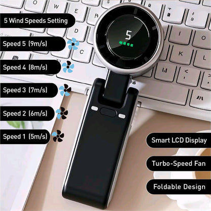 Skiennix Portable Handheld Turbo Fan - 3-in-1 Battery Operated with 5 Speeds & 20H Runtime | Black