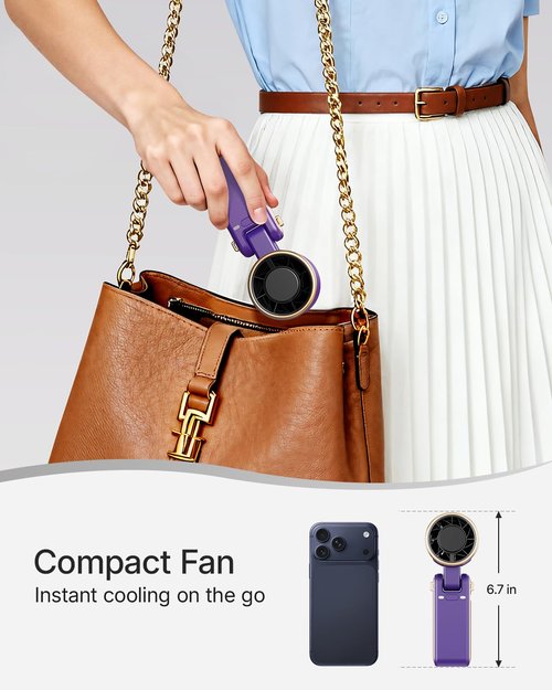 Bearwind Portable Handheld Turbo Fan - 5 Gear High Speed 4000mAh Rechargeable Mini Personal Hand Fan Blow Cold Air, Battery Operated Travel Essentials, Beach Vacation, Gifts for Women, Men (Purple)