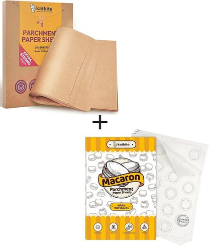 Katbite Unbleached Parchment Paper - 200 Pcs 12x16 In Macaron Sheets for Baking