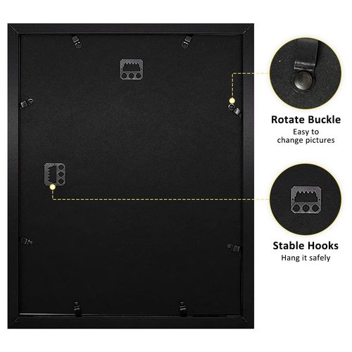 Frametory, 11x14 Frames Display 8x10 Picture with Mat or 11x14 Photo Without Mat, Shatter-Resistant Glass, Pre-Installed Wall Mounting Hardware - Black