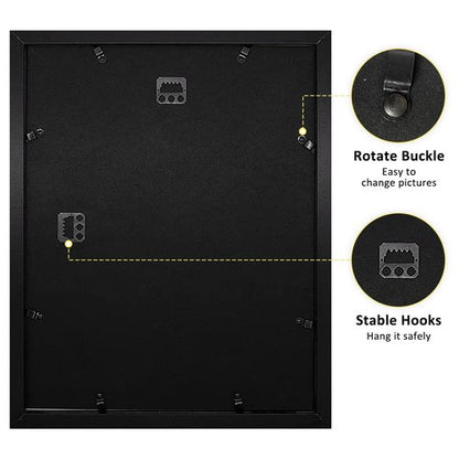 Frametory, 11x14 Frames Display 8x10 Picture with Mat or 11x14 Photo Without Mat, Shatter-Resistant Glass, Pre-Installed Wall Mounting Hardware - Black